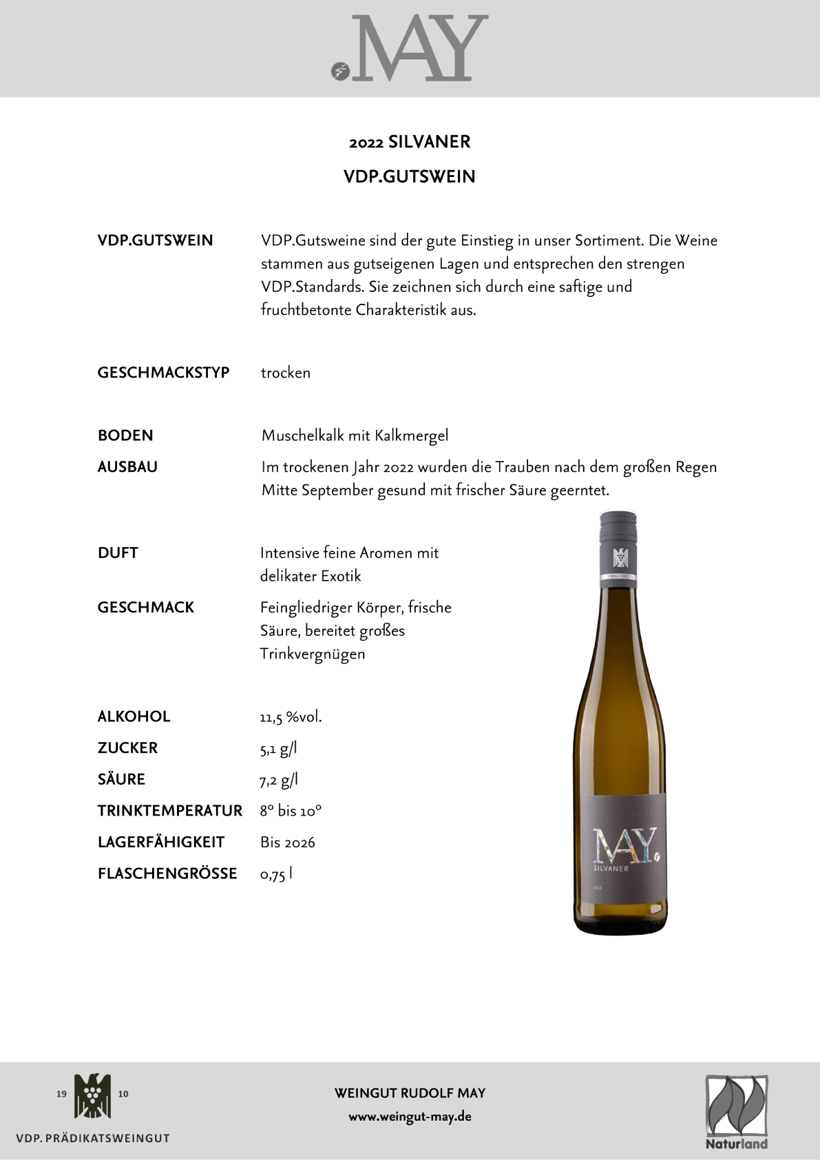 2022 Silvaner Gutswein - Rudolf May -bio-