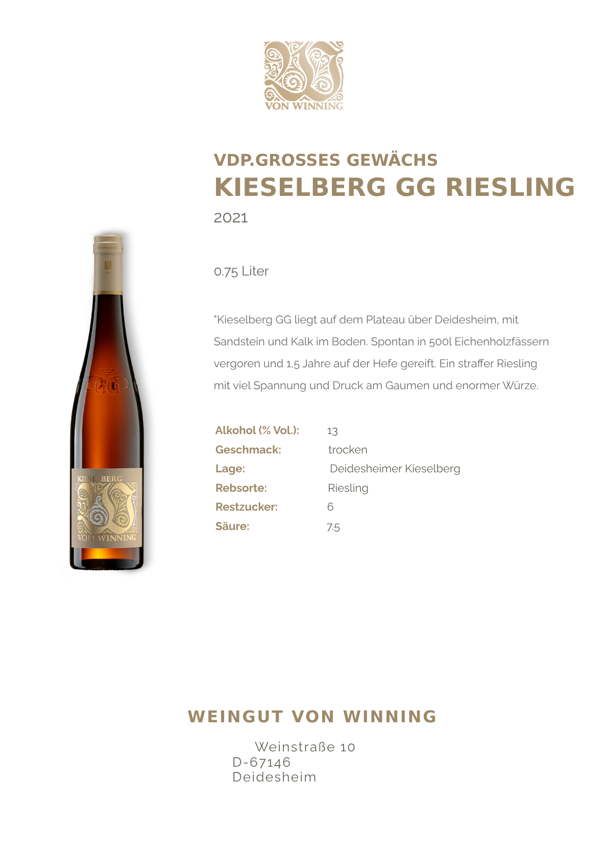 2021 Riesling Kieselberg GG - Von Winning