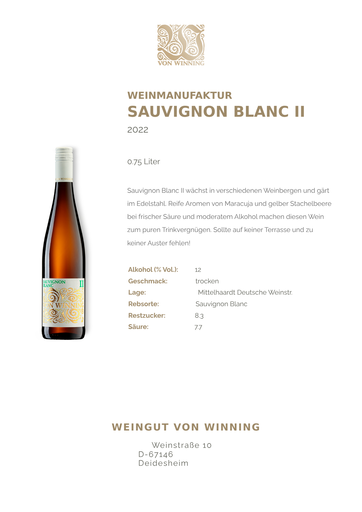 2022 Sauvignon Blanc II - Von Winning